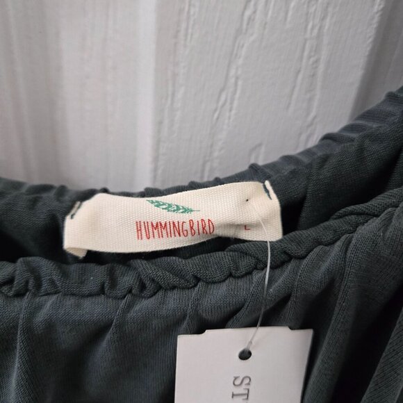 Hummingbird Tamalia Cupro Off-The-Shoulder Knit‎ Top Womens Large Green Summer - Picture 3 of 9